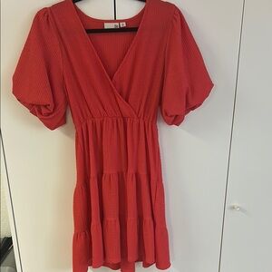 SO Orange Puff Sleeve V-Neck Sundress